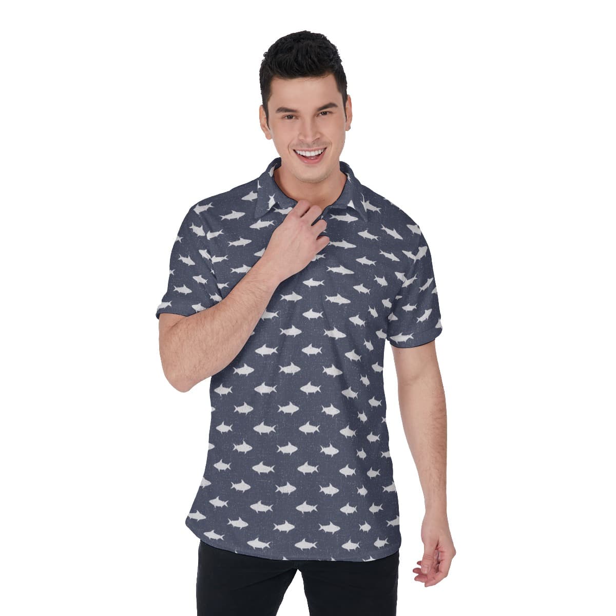 Shark Hawaiian Polo Shirt For Men (1)