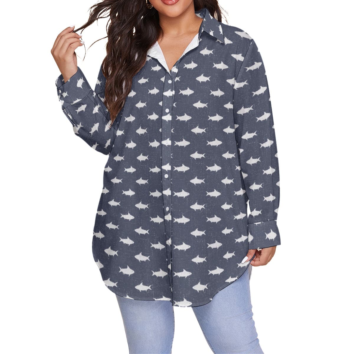 Shark Plus Size Hawaiian Shirt For Women (1)