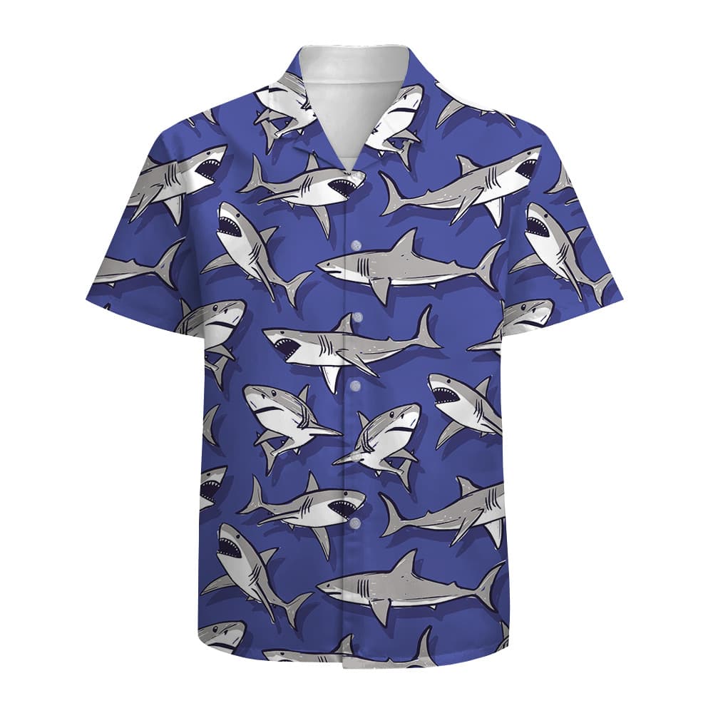 Shark Purple Cotton Hawaiian Shirts For Men (2)