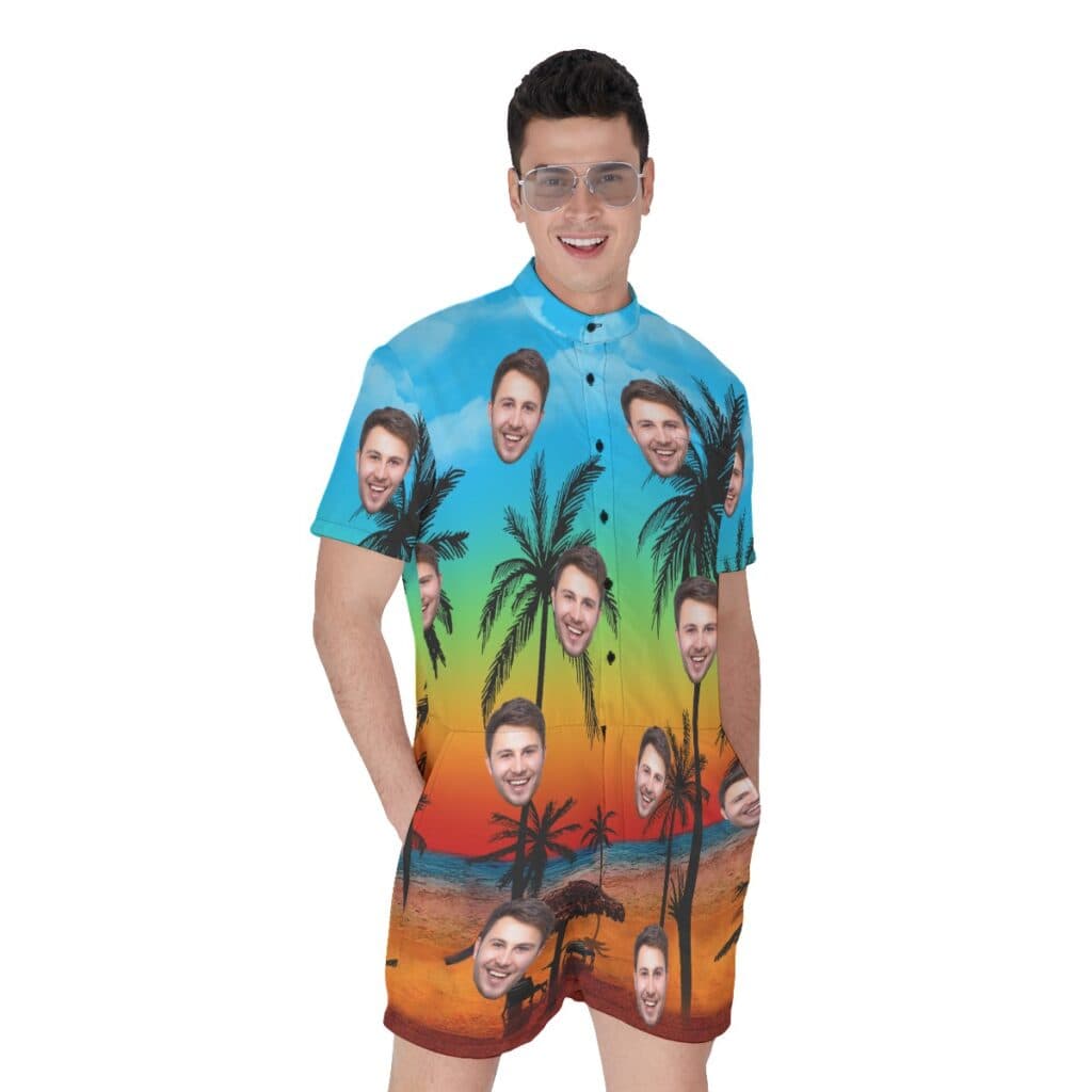 Sunset Beach Funny Custom Face Men's Romper (1)