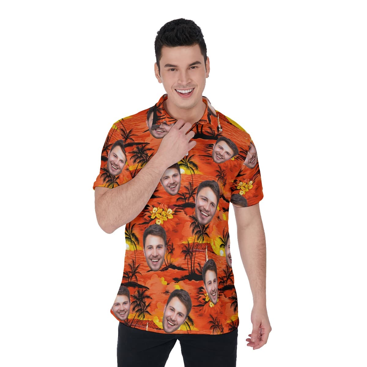 Sunset Beach Men's Polo Shirt With Custom Face (1)