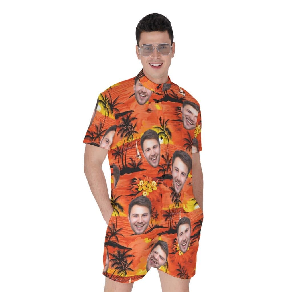 Sunset Beach Orange Custom Face Men's Romper (1)