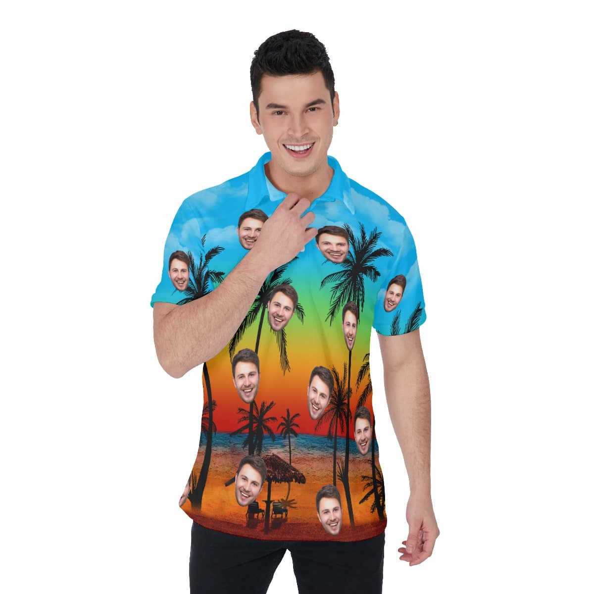 Sunset Beach Polo Shirt With Custom Face (1)