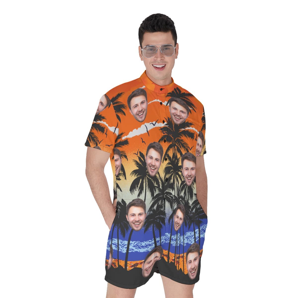 Sunset Men’s Beach Romper With Custom Face (3)