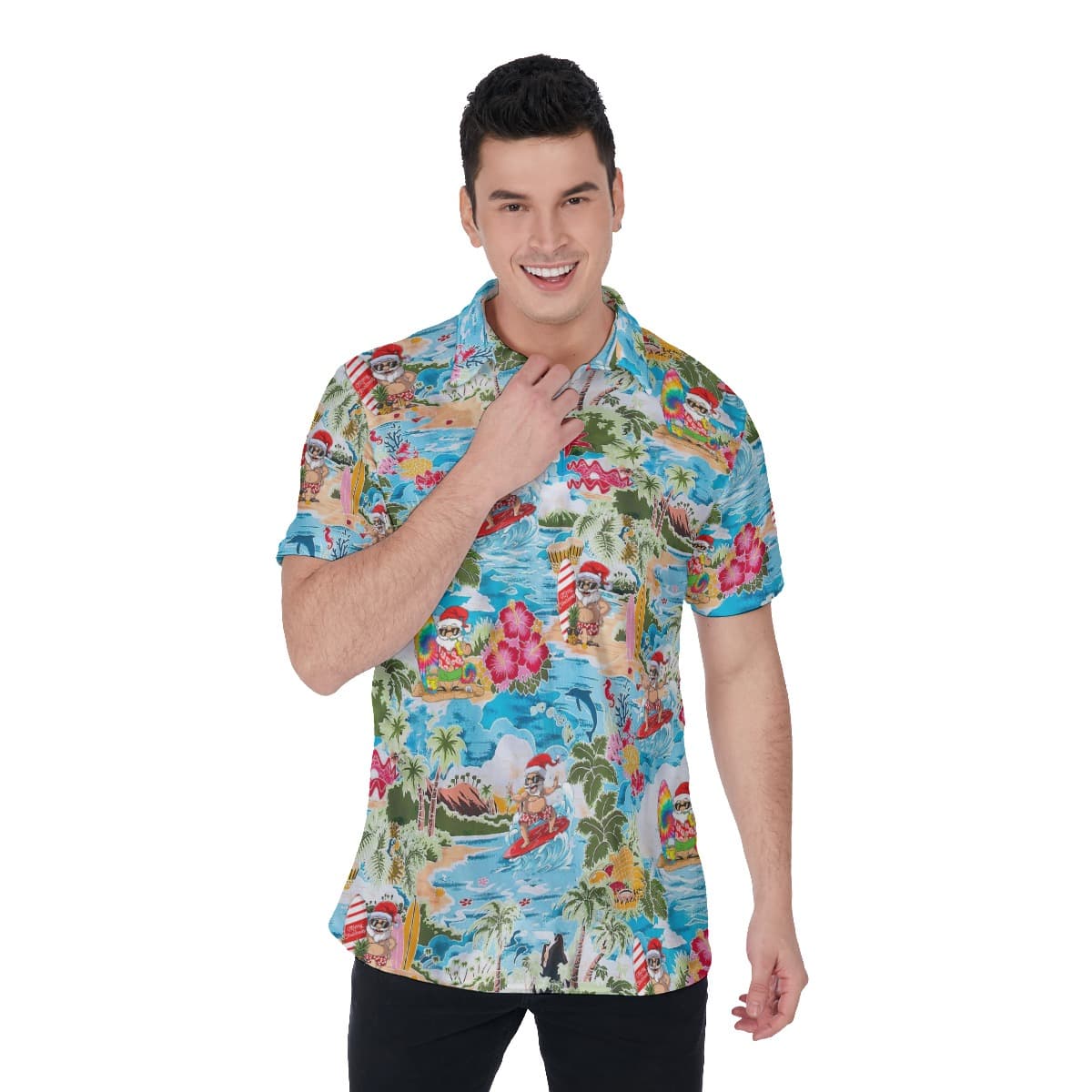 Surfing Santa Claus Hawaiian Shirt For Men (1)