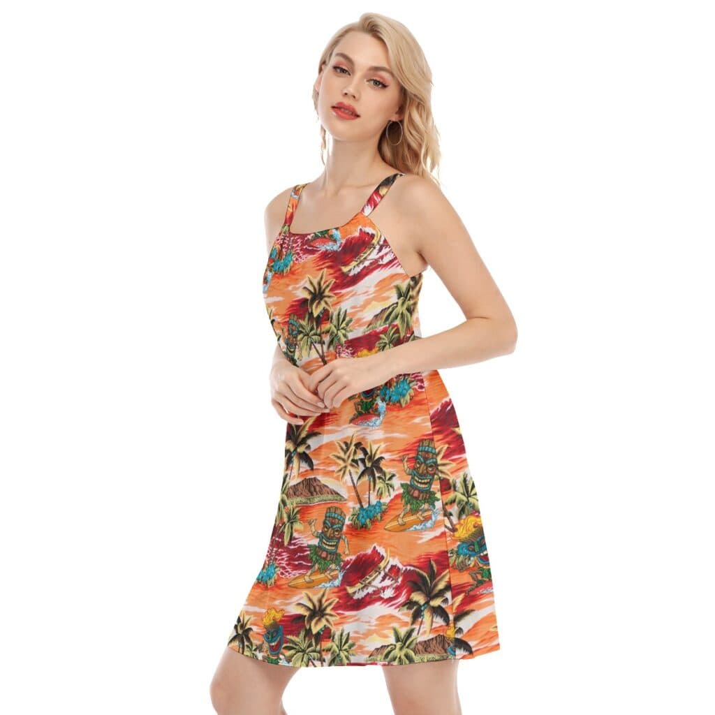 Surfing Tiki Tropical Orange Aloha Cami Dress