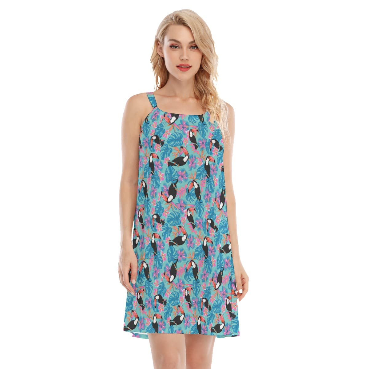 Toucans Floral Blue Aloha Cami Dress For Women