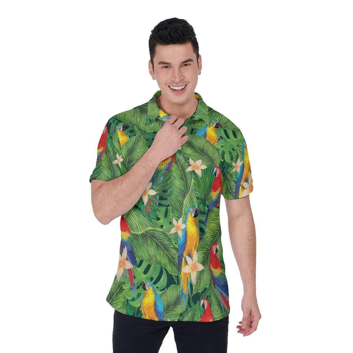 Tropical Bird Green Hawaiian Polo Shirt For Men (1)