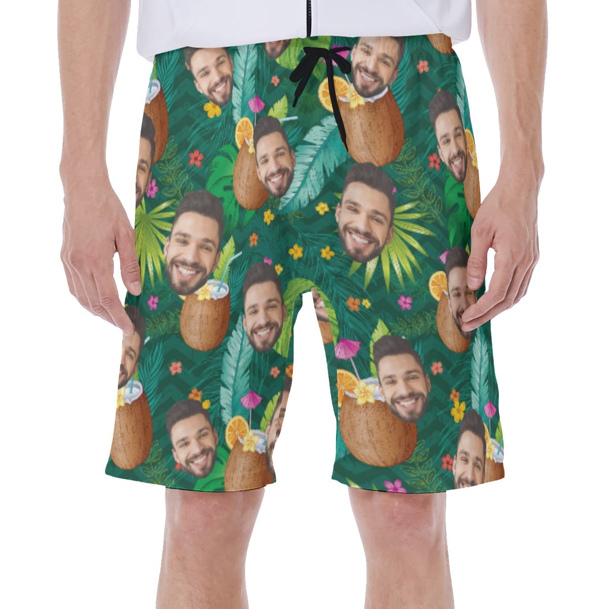 Tropical Coconut Drinking Men's Shorts With Custom Face (1)
