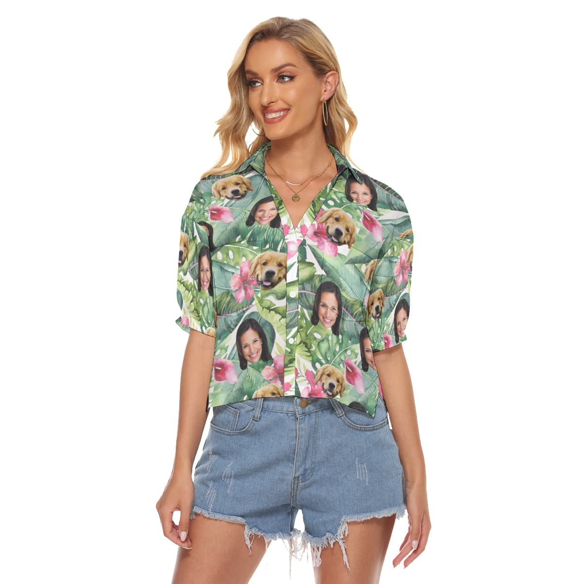 Tropical Custom 2 Faces Hawaiian Crop Top Shirt With Dog (1)