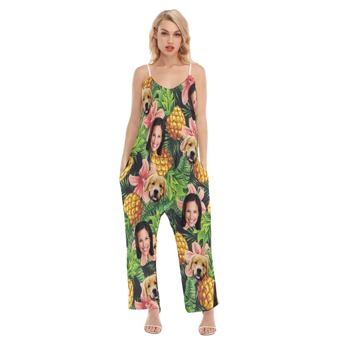 Tropical Custom 2 Faces With Dog Hawaiian Jumpsuit For Women (1)