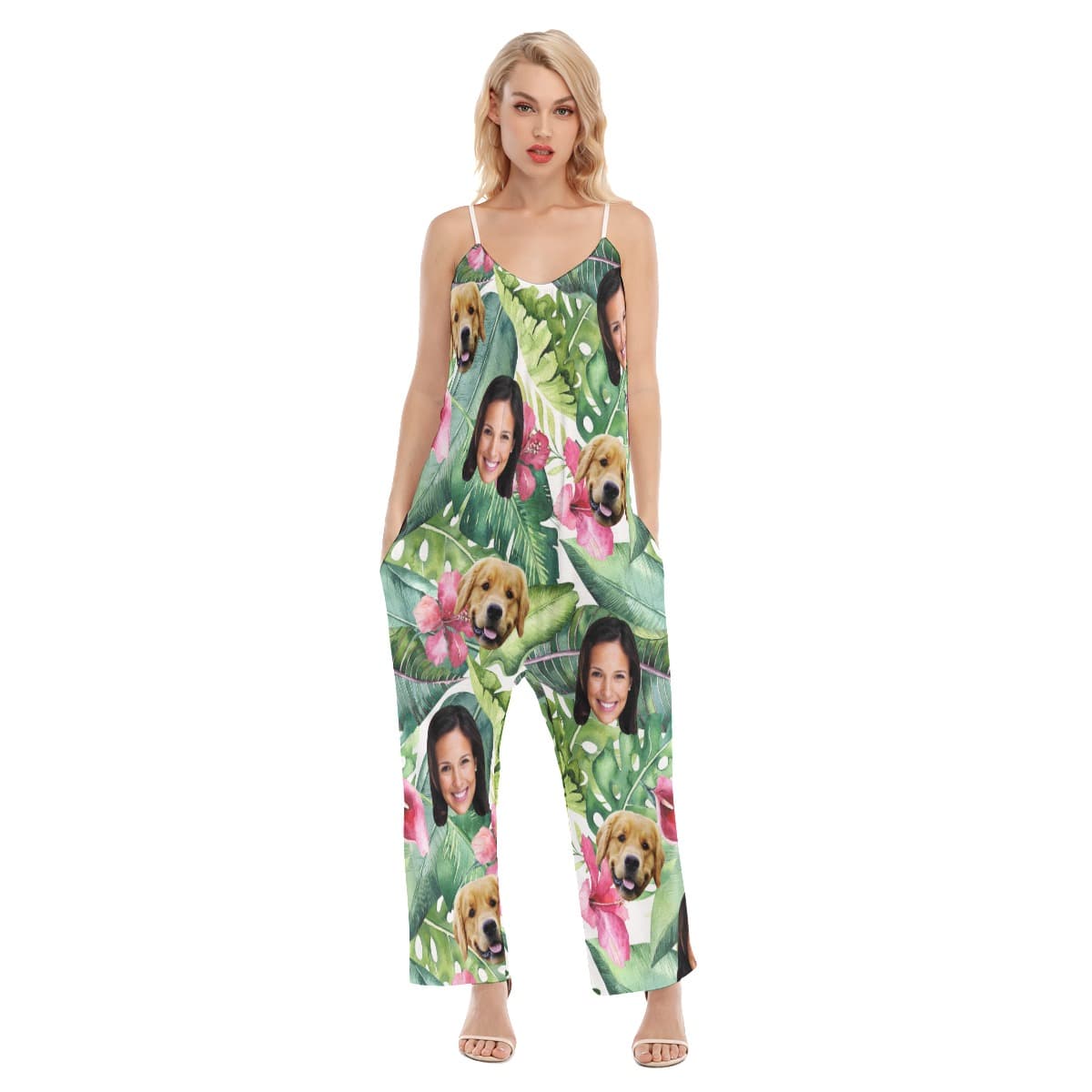 Tropical Custom 2 Faces With Dog Women’s Hawaiian Jumpsuit (1)