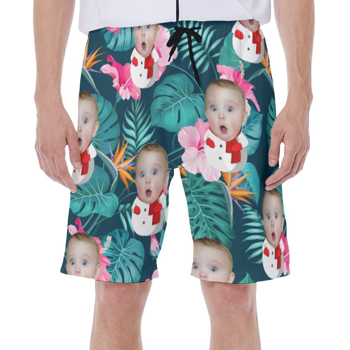 Tropical Custom Baby Face Snowman Hawaiian Swim Trunks For Men