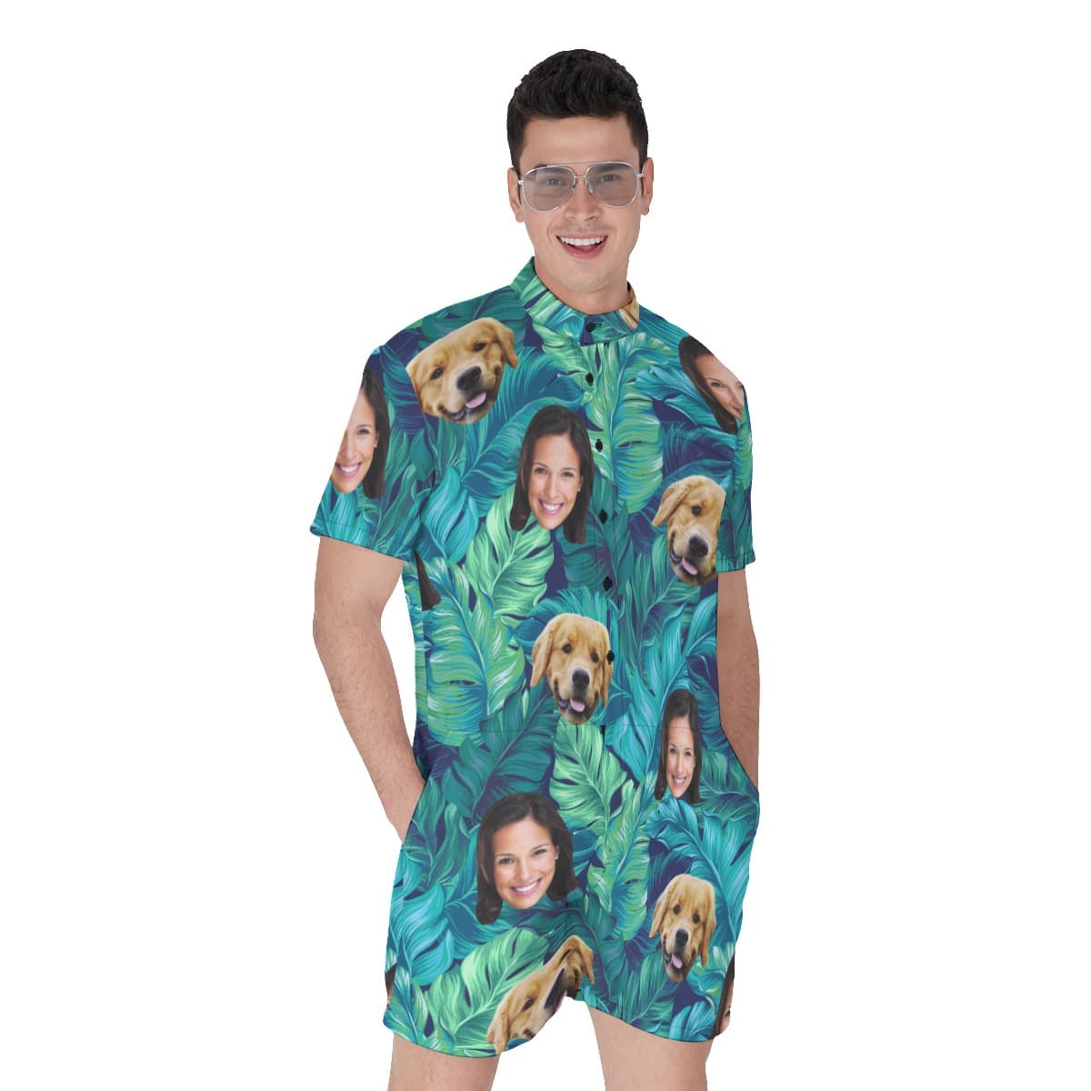 Tropical Custom Dog And Owner Face Hawaiian Romper For Men (1)