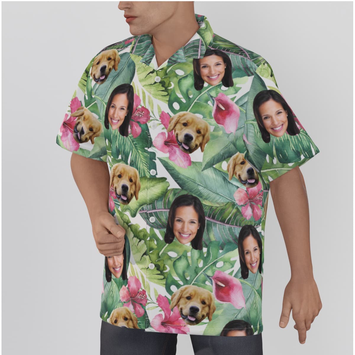Tropical Custom Face And Dog Hawaiian Shirt (2)