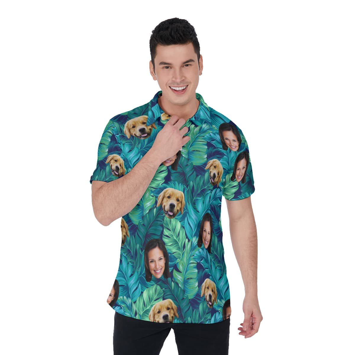 Tropical Custom Face And Dog Polo Hawaiian Shirt For Men (1)