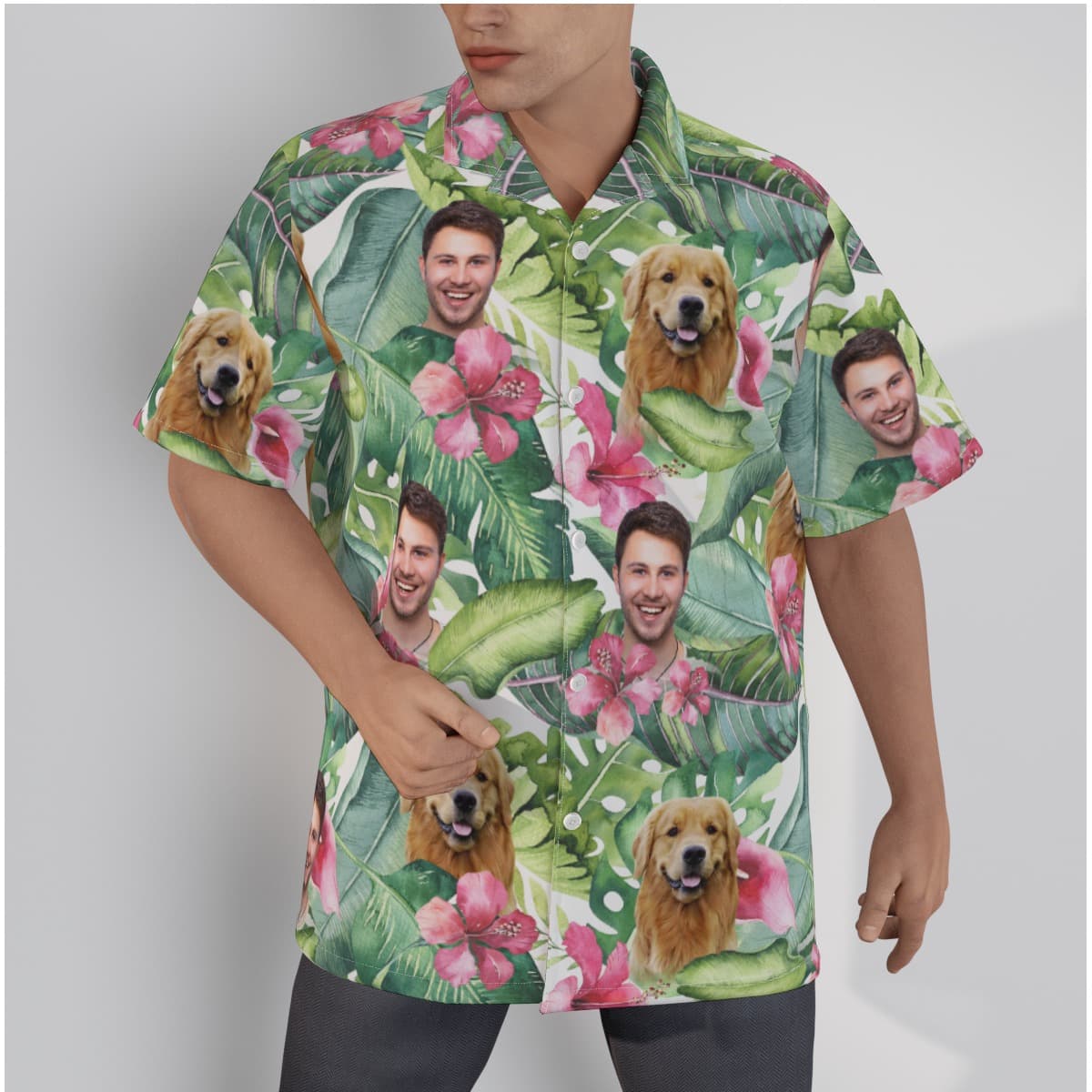 Tropical Custom Face And Your Dog Hawaiian Shirt (1)