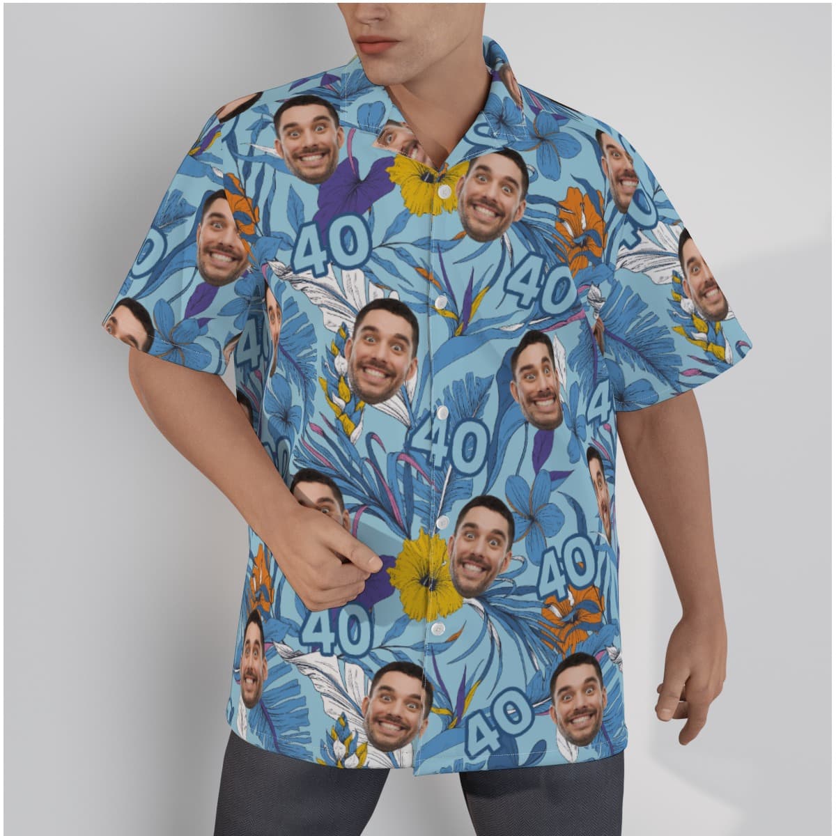 Tropical Custom Face Birthday Blue Hawaiian Shirt
