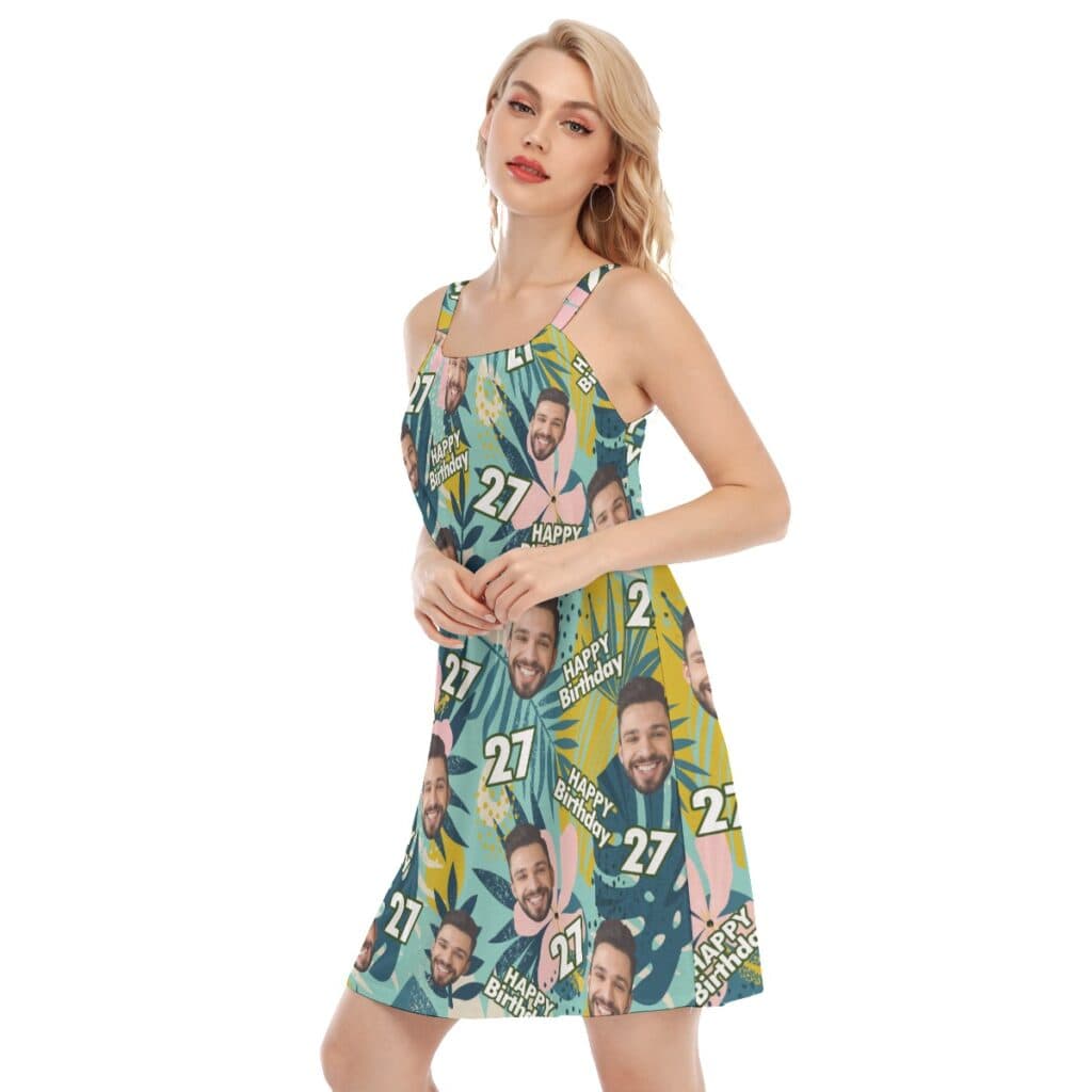 Tropical Custom Face Birthday Hawaiian Cami Dress For Women