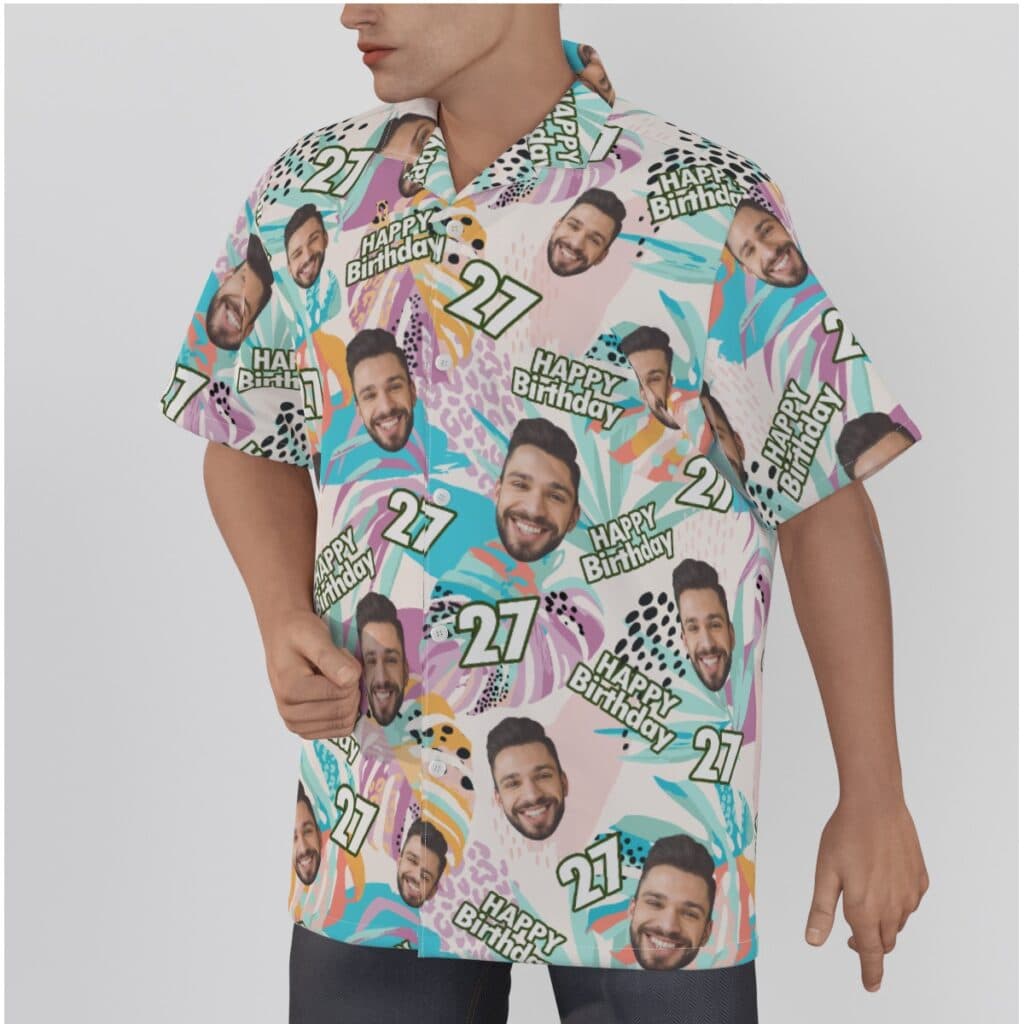 Tropical Custom Face Happy Birthday Hawaiian Shirt
