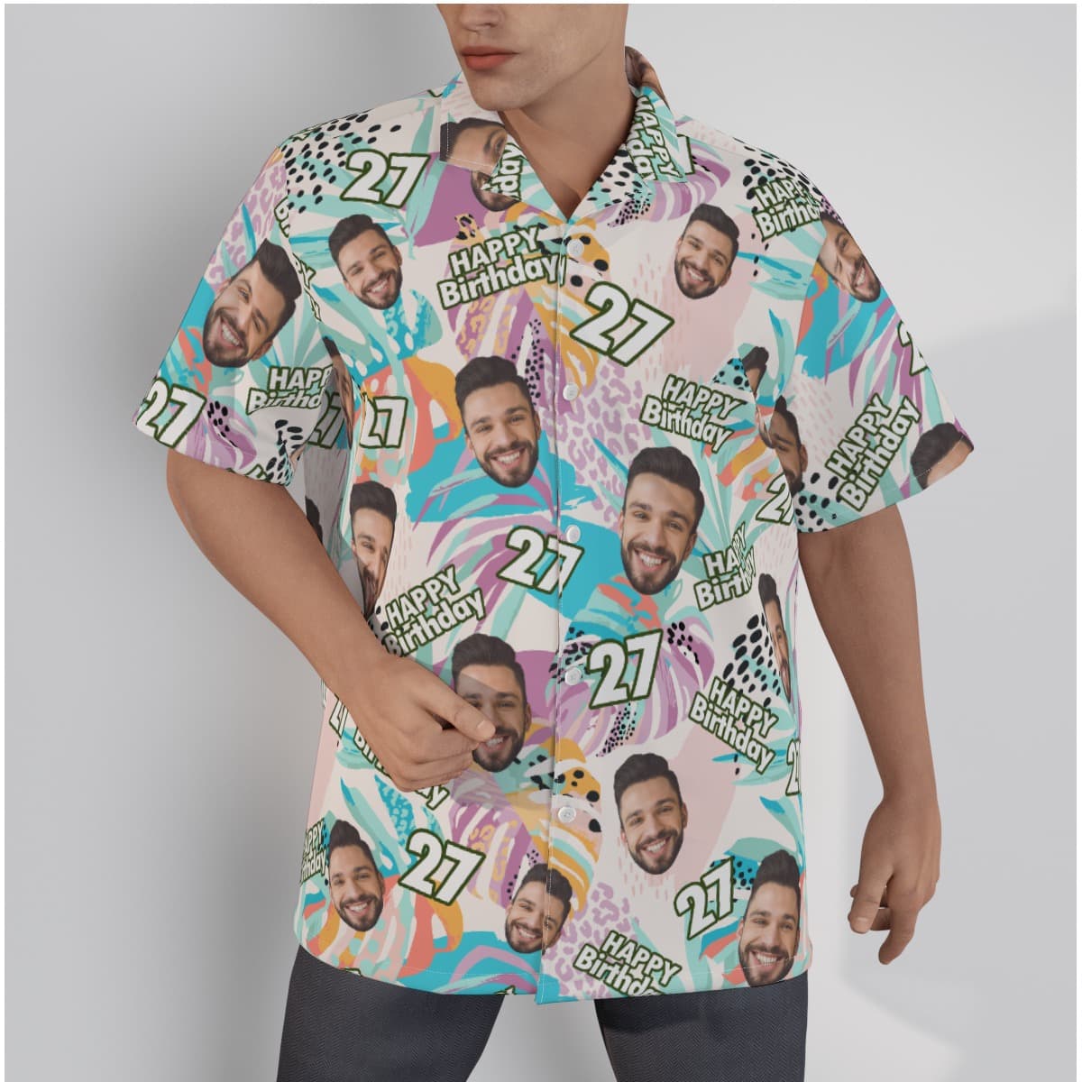 Tropical Custom Face Happy Birthday Hawaiian Shirt (3)