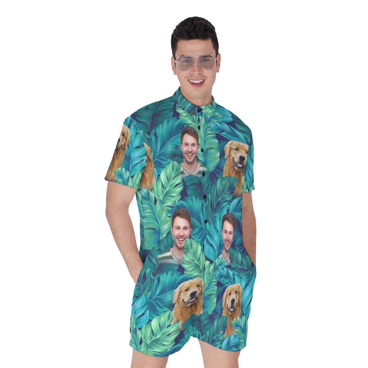 Tropical Custom Face Hawaiian Romper For Men (1)