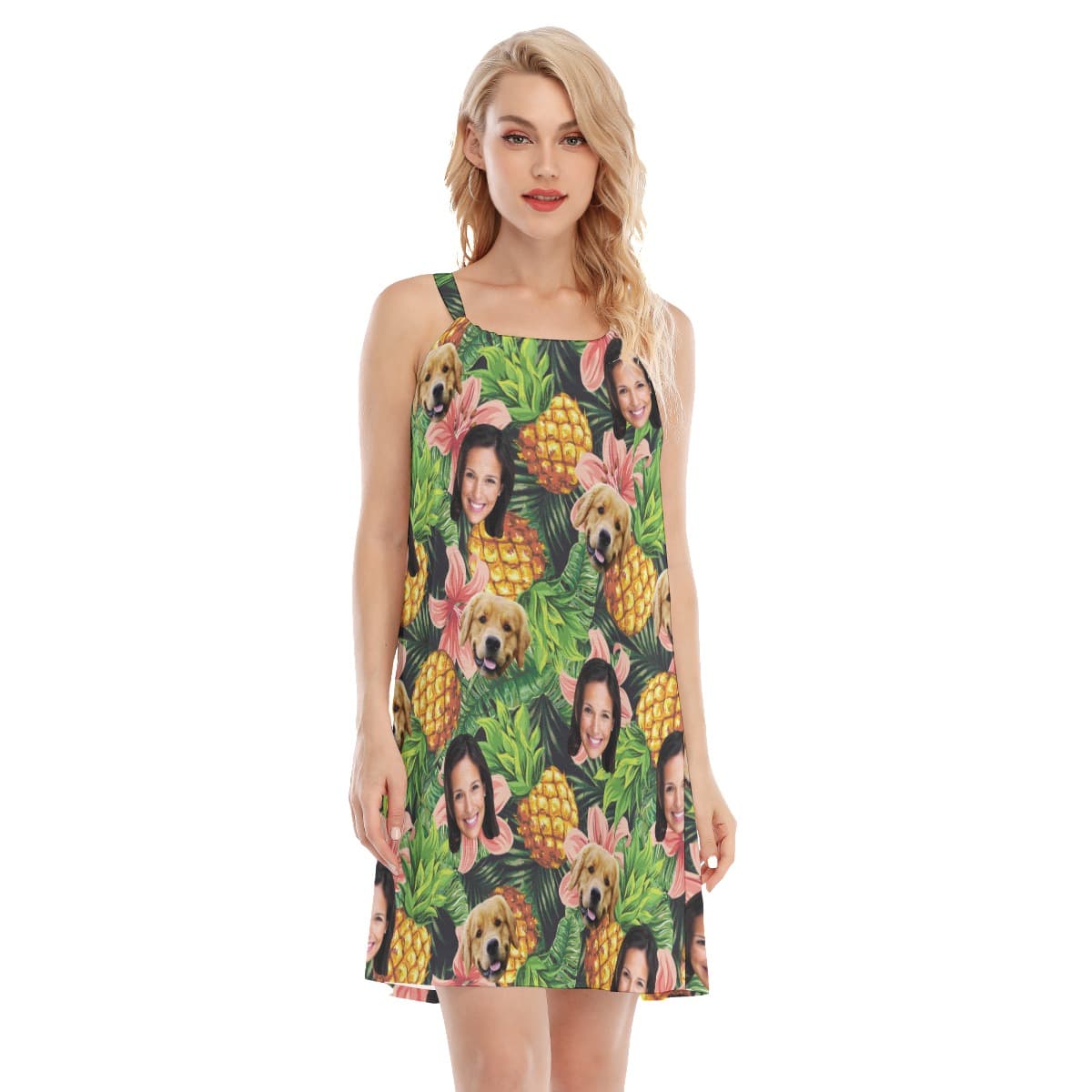 Tropical Custom Face With Your Dog Hawaiian Dress For Women (1)