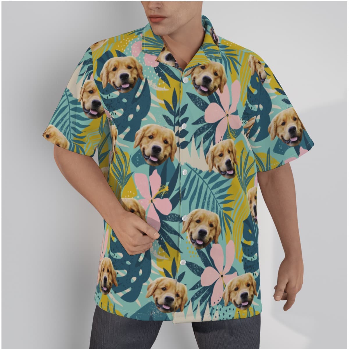 Tropical Custom Men's Hawaiian Shirt With Dog Face