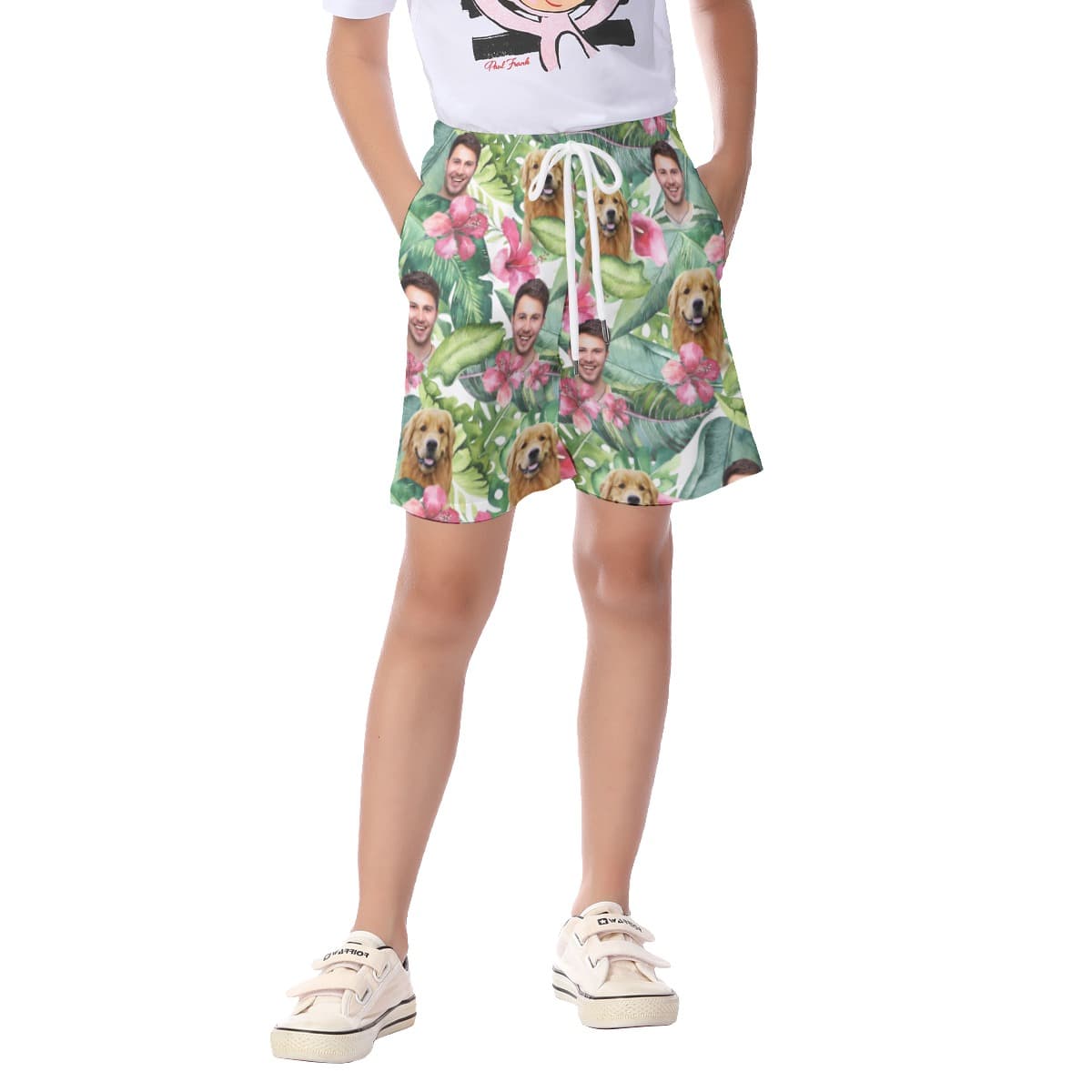 Tropical Dog And Face Custom Hawaiian Shorts For Kids (1)
