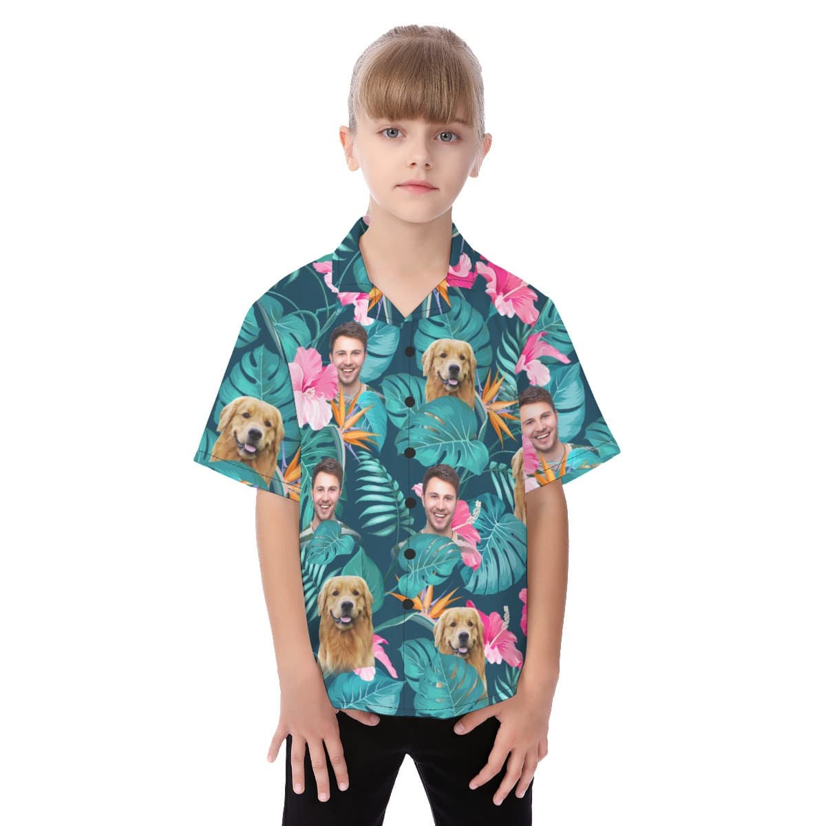 Tropical Face And Pet Custom Hawaiian Shirt For Kids (2)