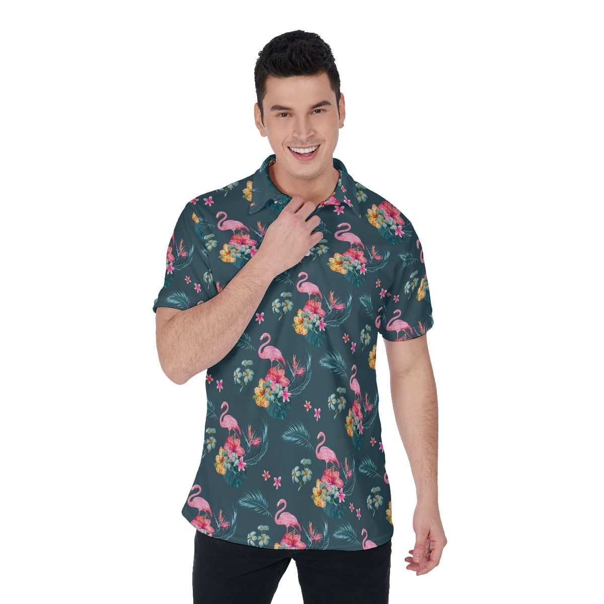 Tropical Flamingo Men’s Polo Shirt (1)