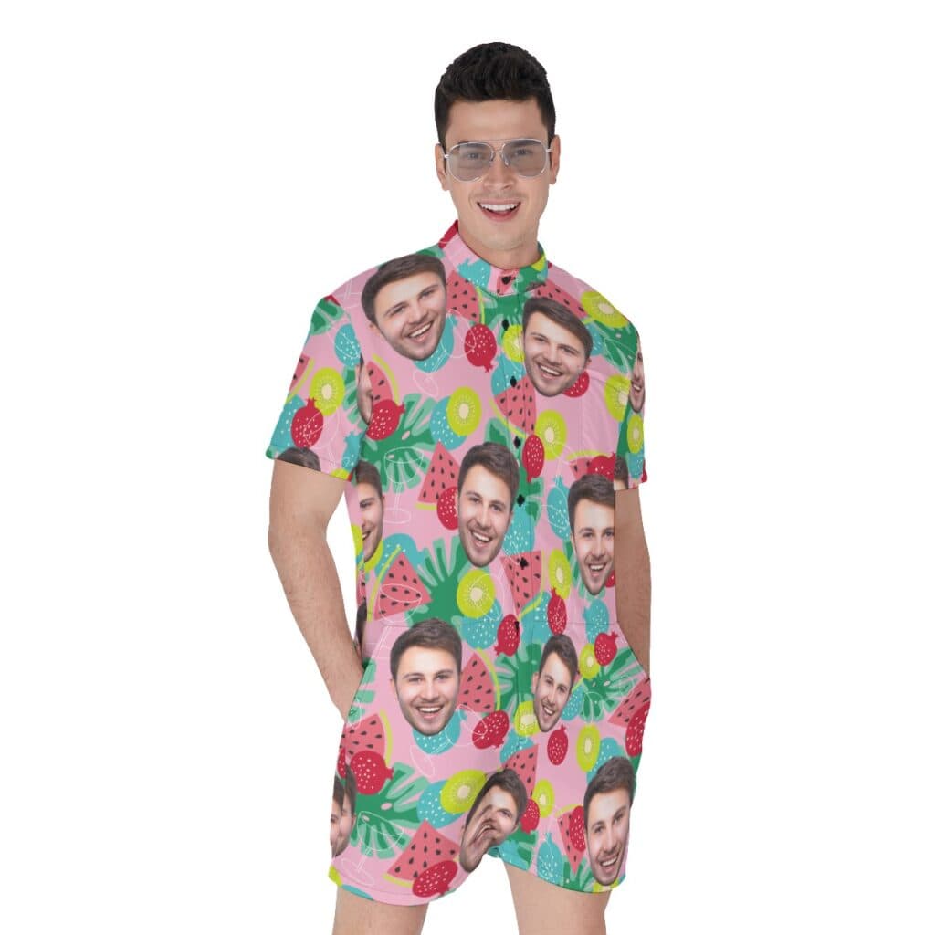 Tropical Fruit Custom Face Men's Hawaiian Romper