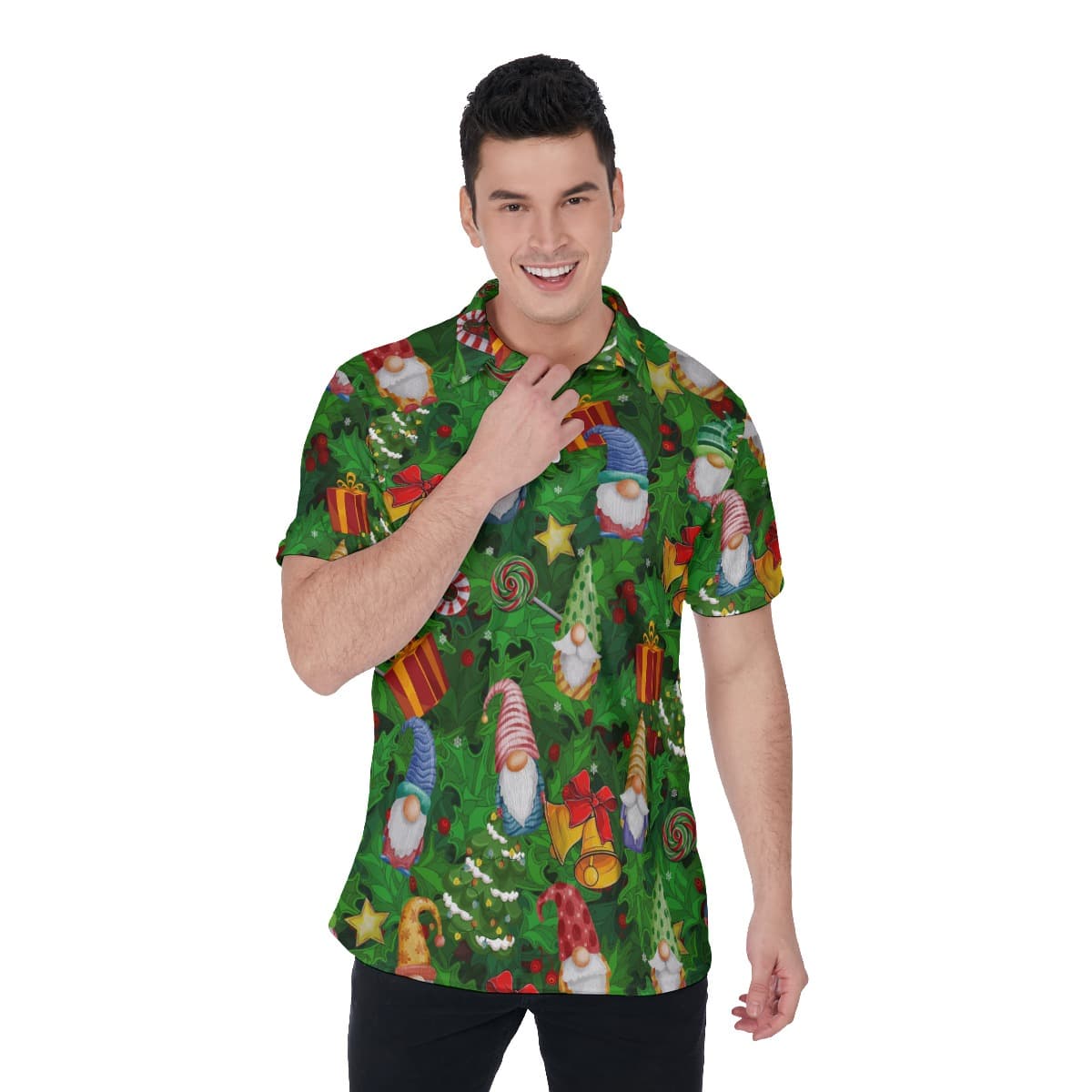 Tropical Gnomes Green Hawaiian Polo Shirt For Men (1)