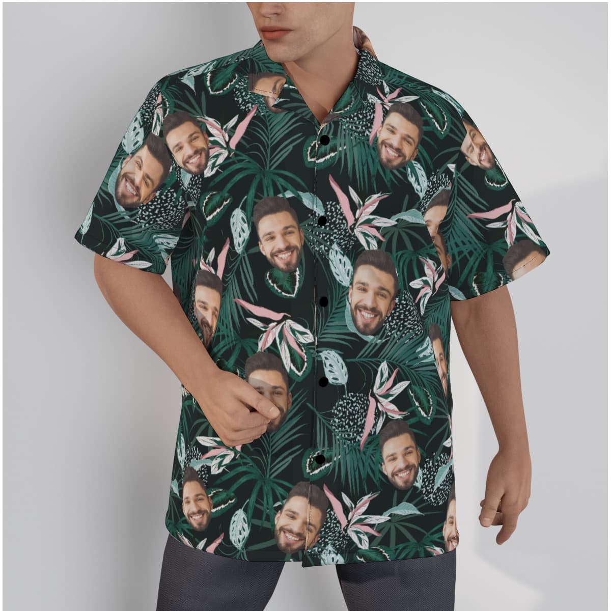 Tropical Green Hawaiian Shirt With Custom Face (1)