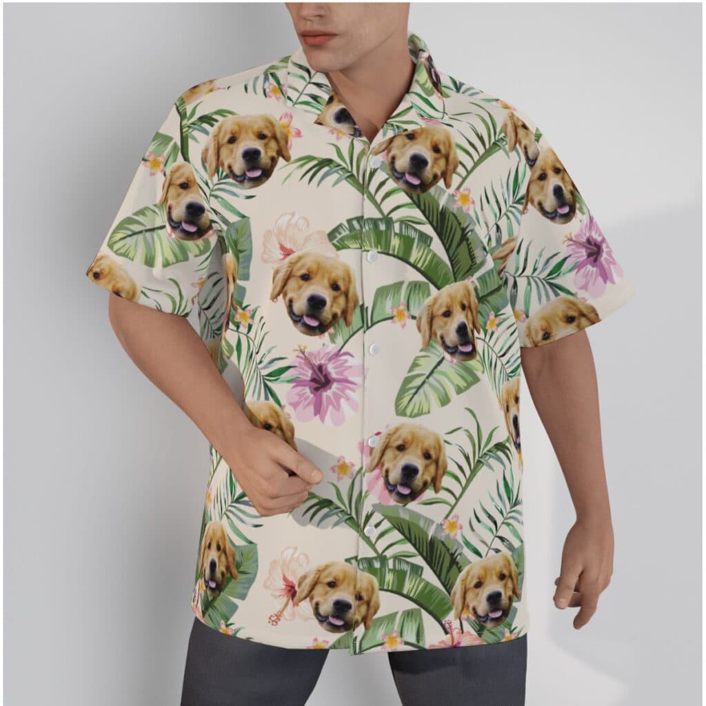 Tropical Hibicus Custom Dog Face Hawaiian Shirt