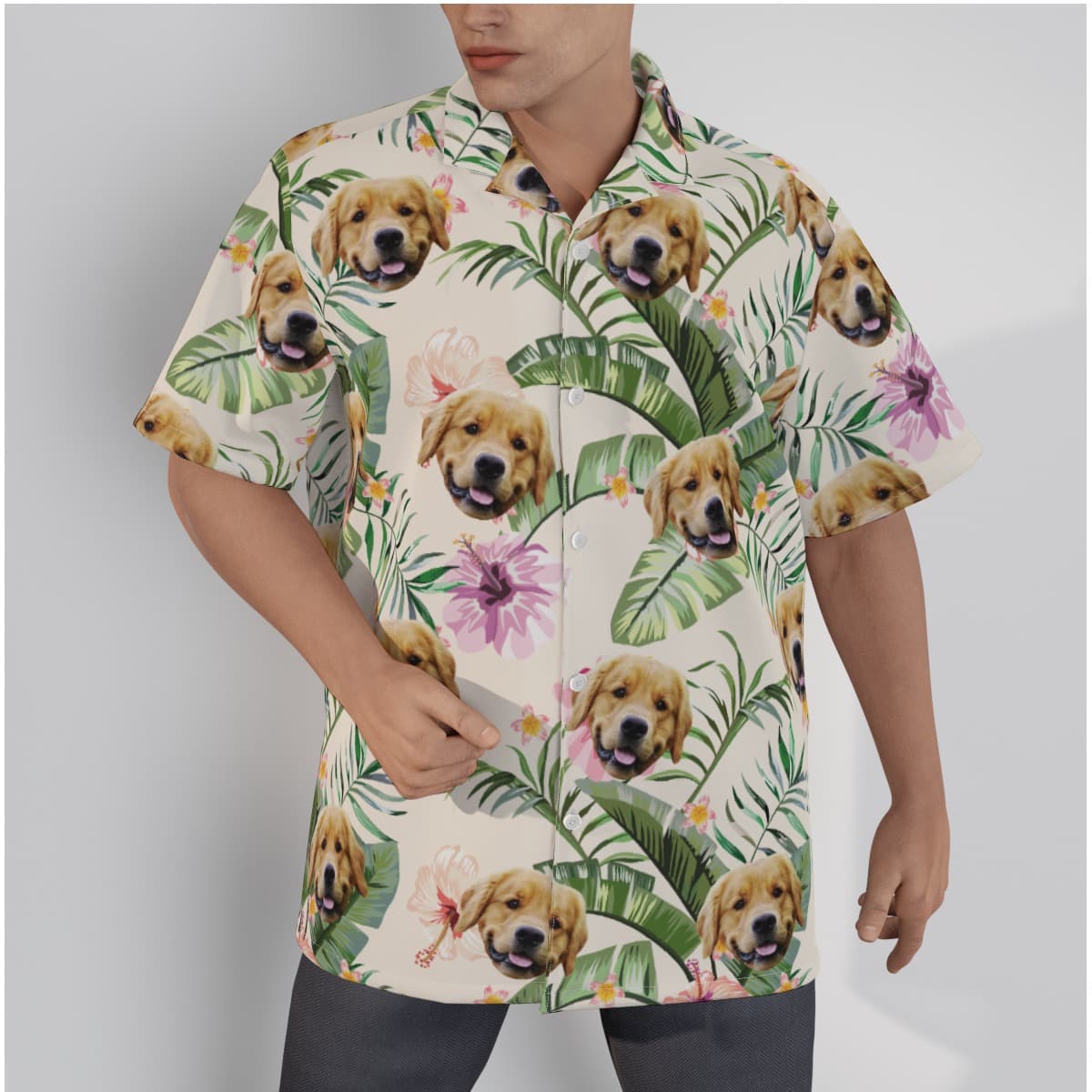 Tropical Hibicus Custom Dog Face Hawaiian Shirt