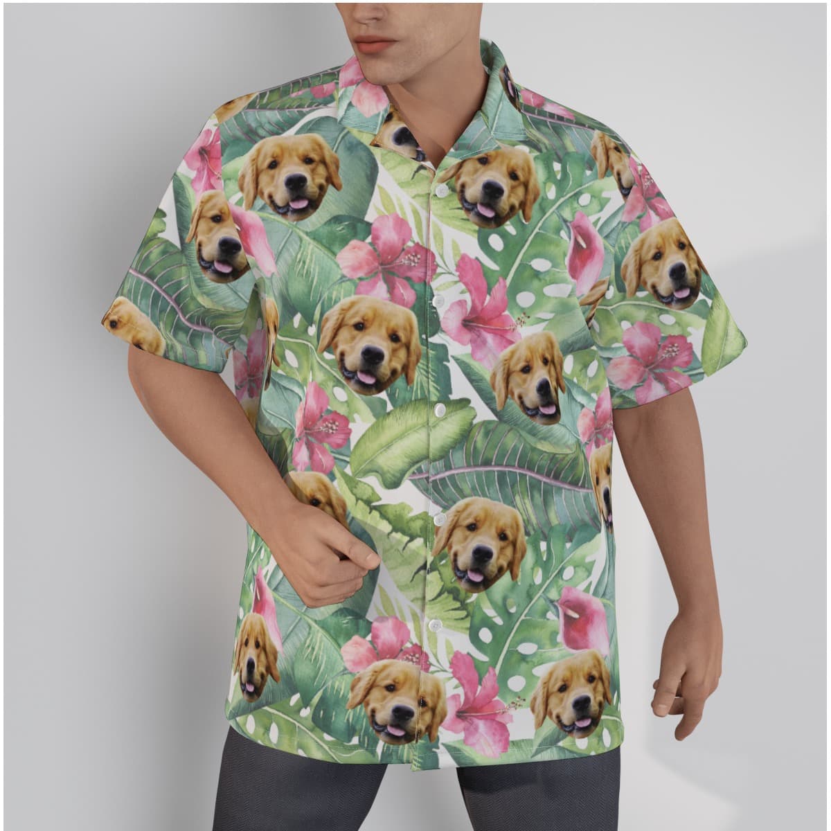 Tropical Hibicus Custom Dog Face Hawaiian Shirt For Men (1)