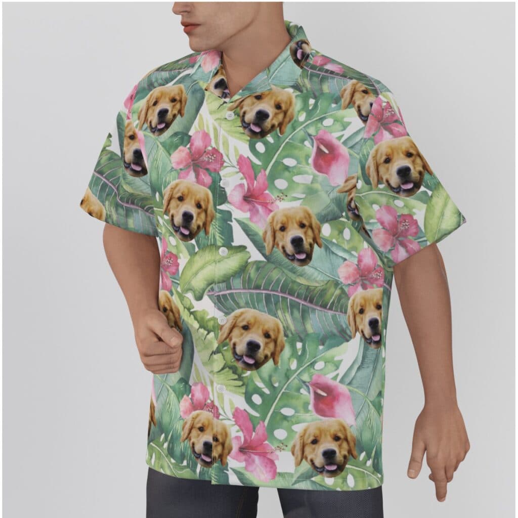 Tropical Hibicus Custom Dog Face Hawaiian Shirt For Men