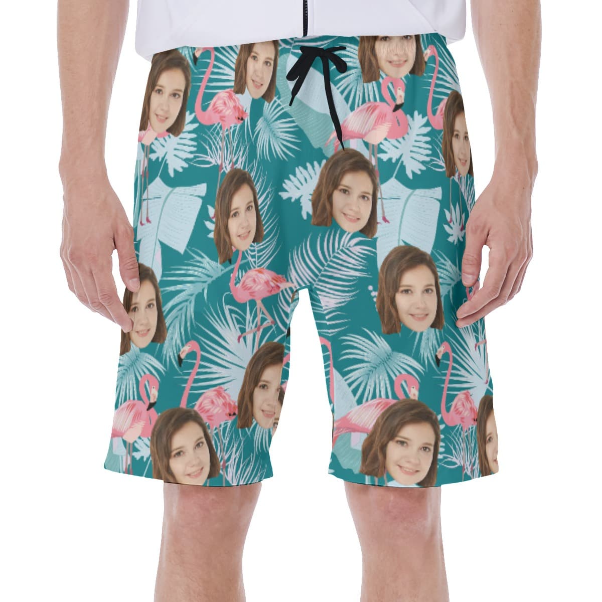 Tropical Leaf Flamingo Custom Face Men's Shorts (1)