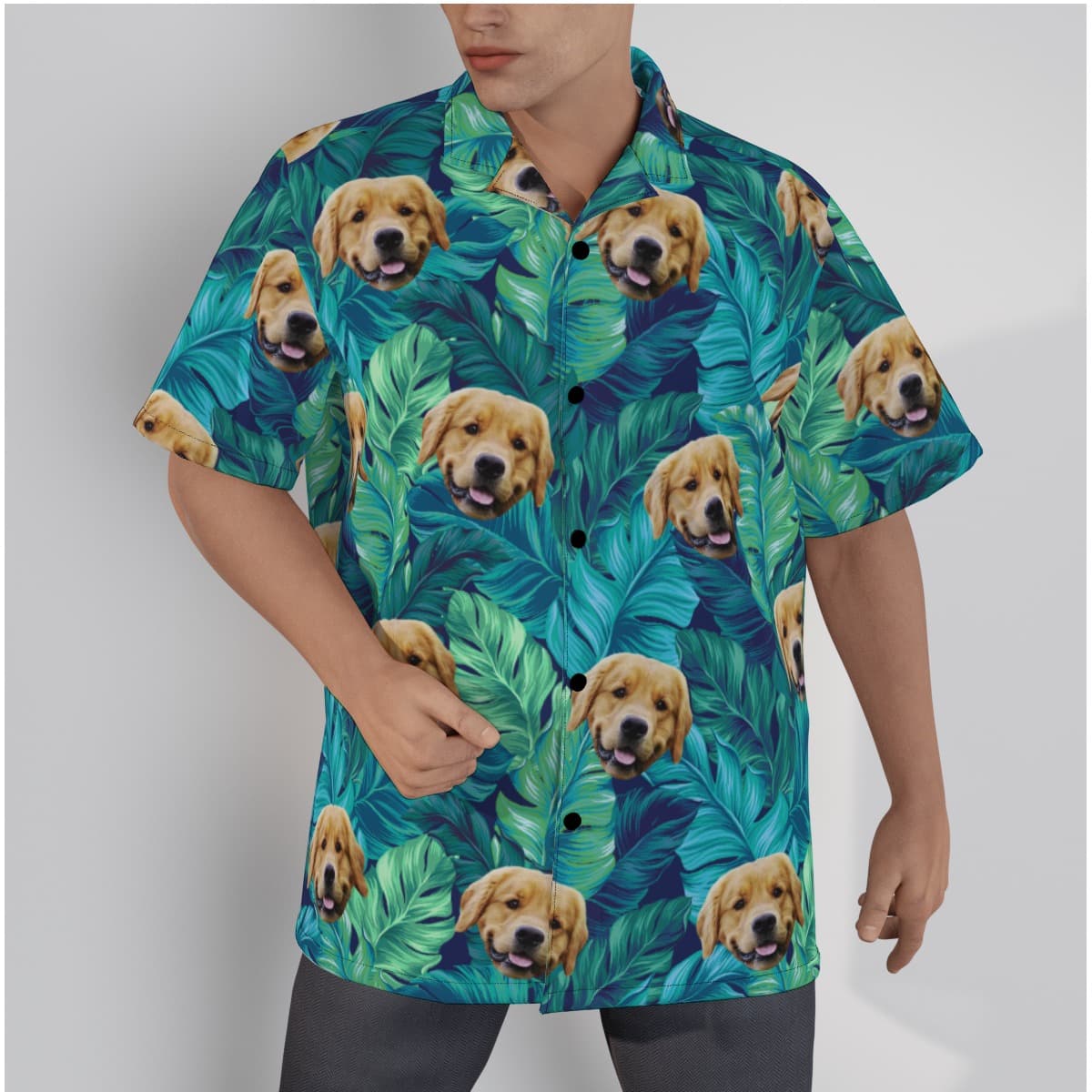 Tropical Leave Custom Pet Face Hawaiian Shirt (3)
