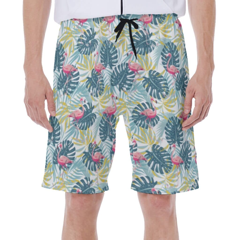 Tropical Leaves Flamingo Hawaiian Swim Trunks For Men