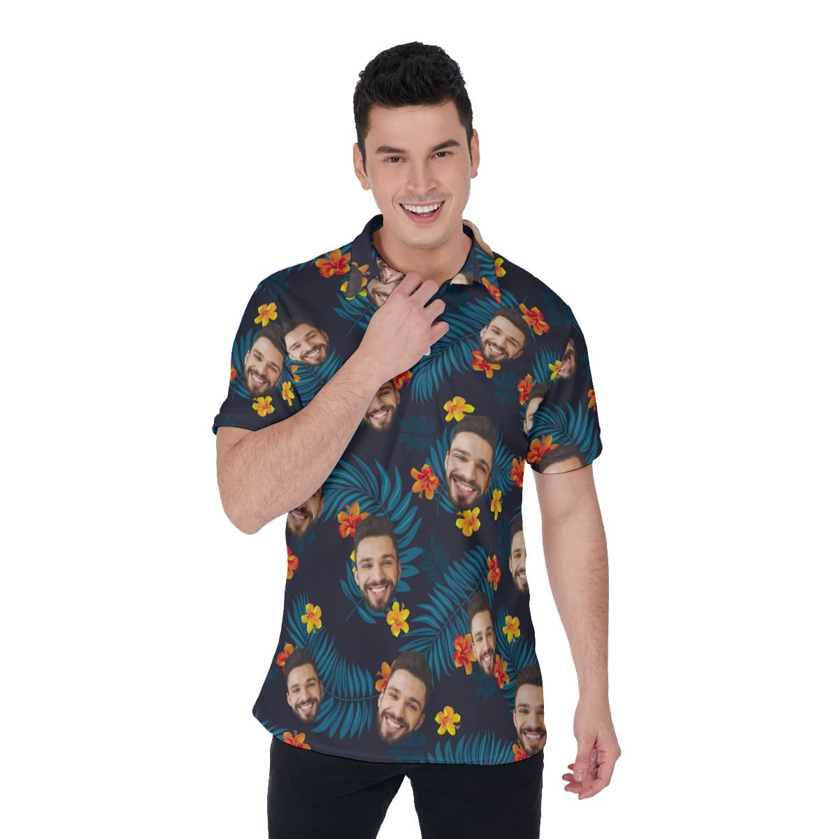 Tropical Multiple Custom Face Men's Polo Shirt (1)