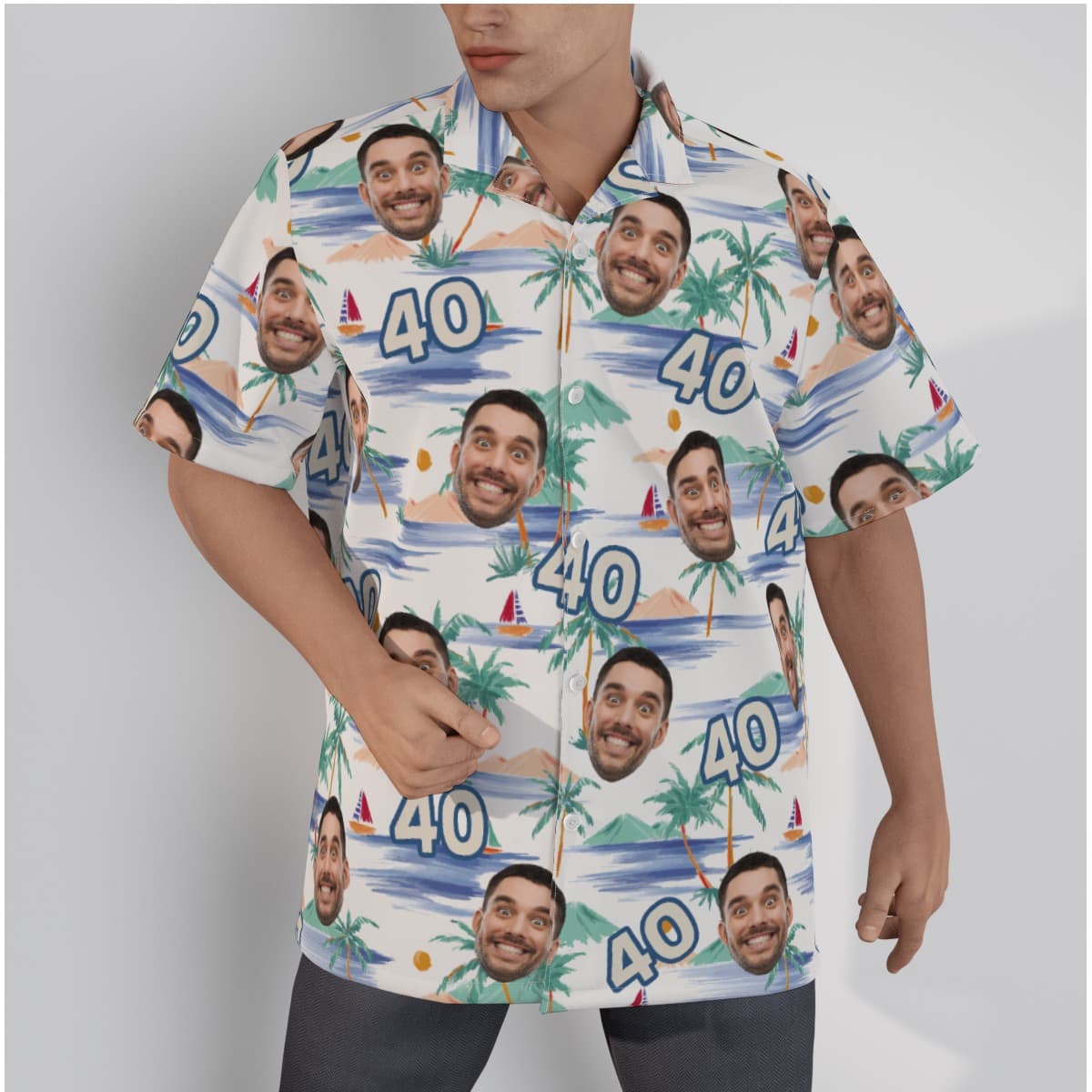 Tropical Palm Tree Custom Face Birthday Hawaiian Shirt For Men