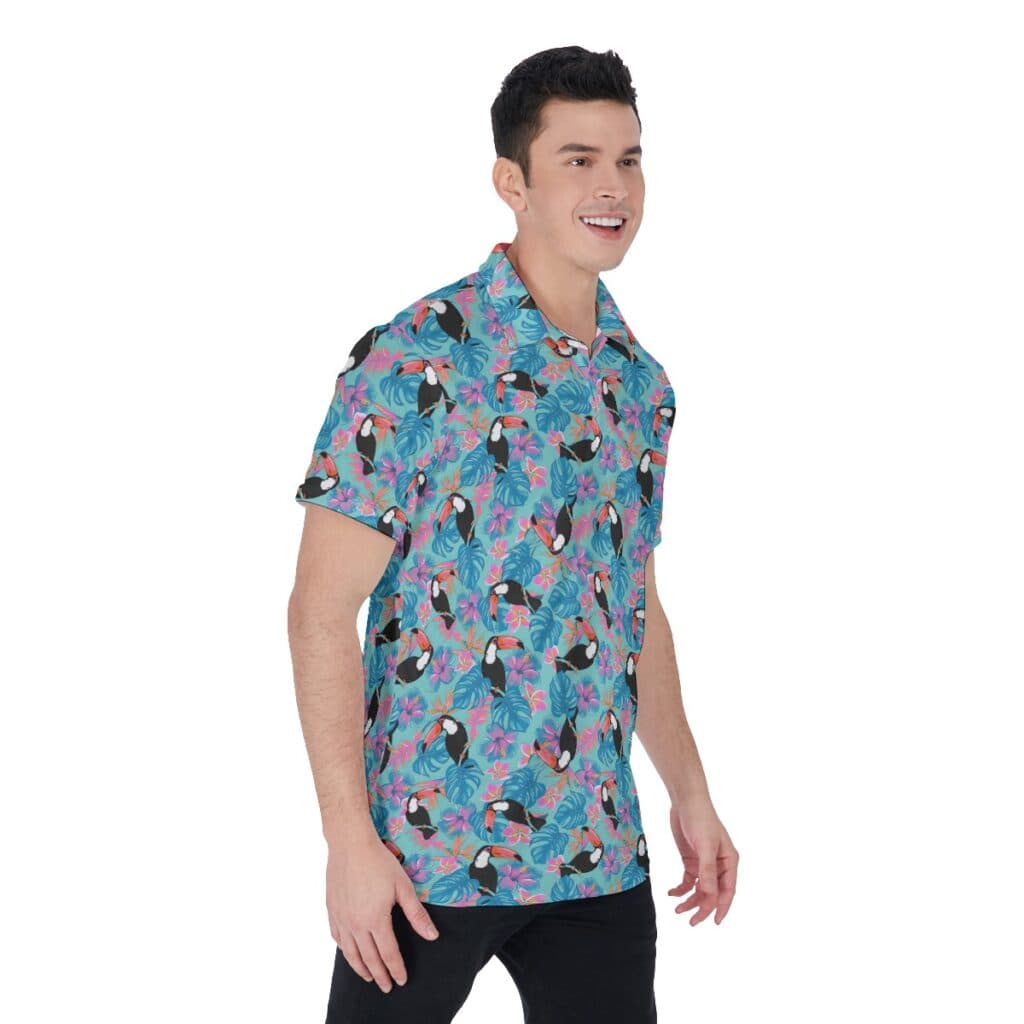 Tropical Parrot Blue Hawaiian Golf Shirt For Men