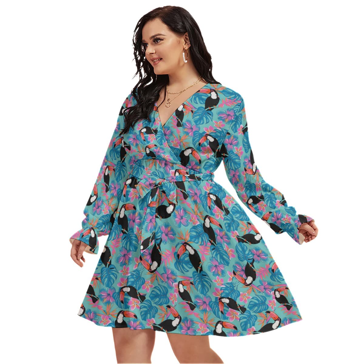 Tropical Parrots Blue Hawaiian Plus Size Dress For Women