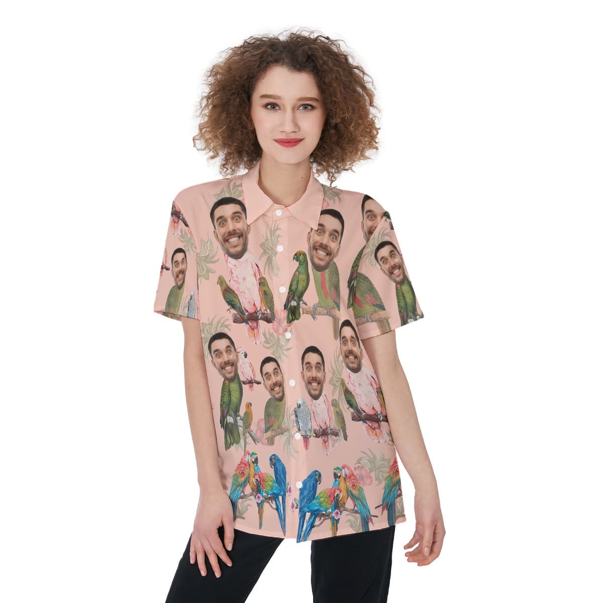 Tropical Parrots Custom Face Pink Hawaiian Shirt For Women