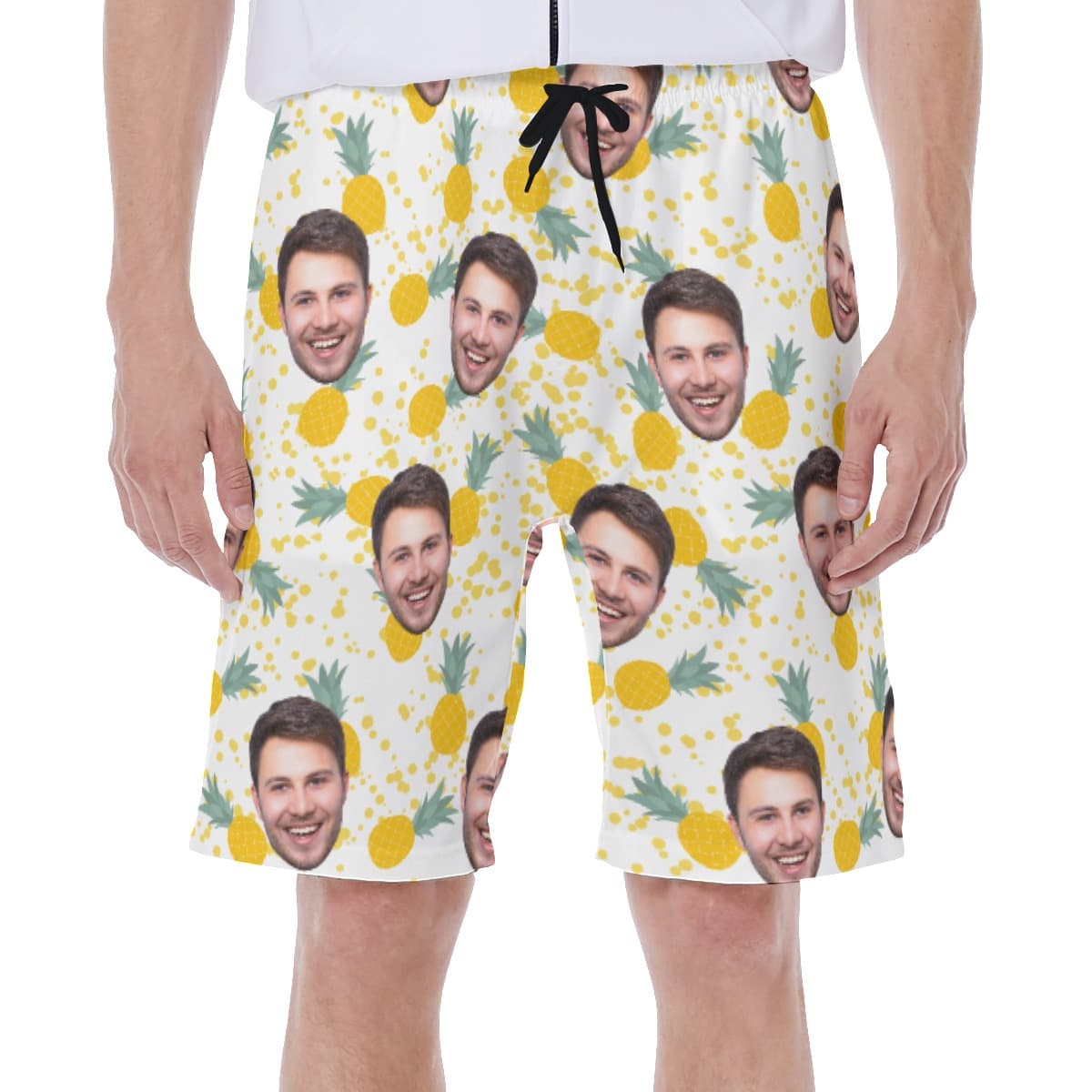 Tropical Pineapple Custom Face Yellow Hawaiian Swim Trunks For Men