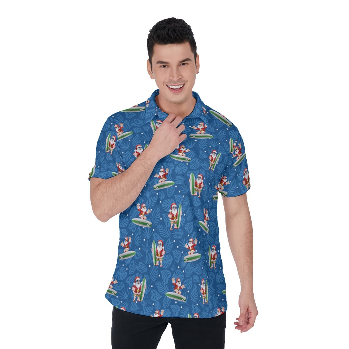 Tropical Santa Chrismas Polo Hawaiian Shirt For Men (1)