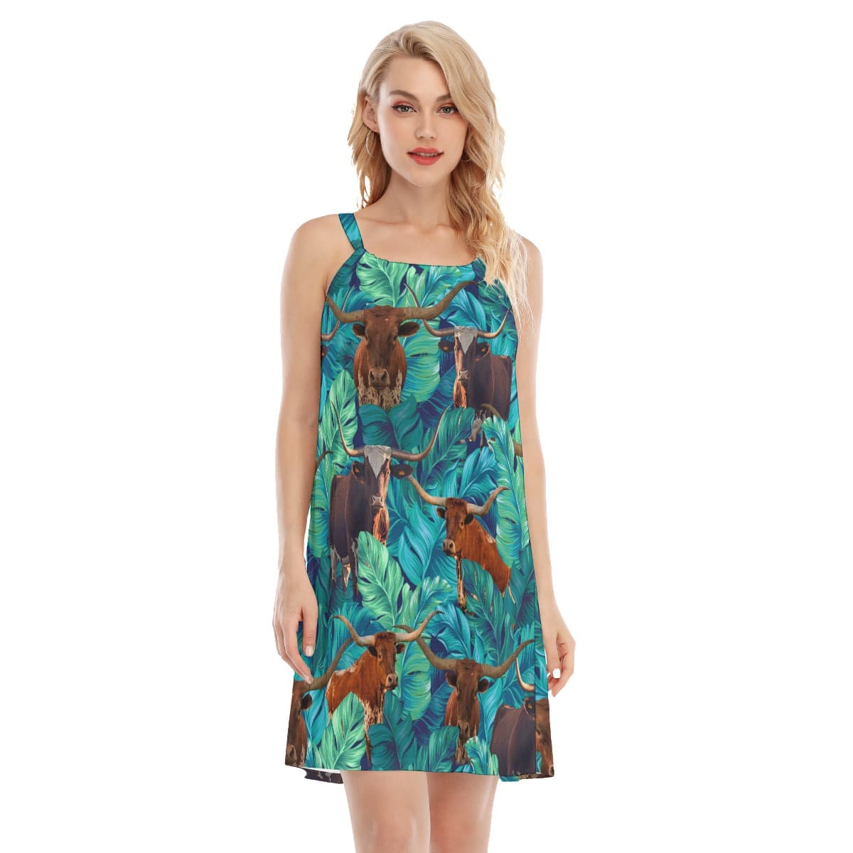 Tropical Texas Longhorn Aloha Cami Dress For Women