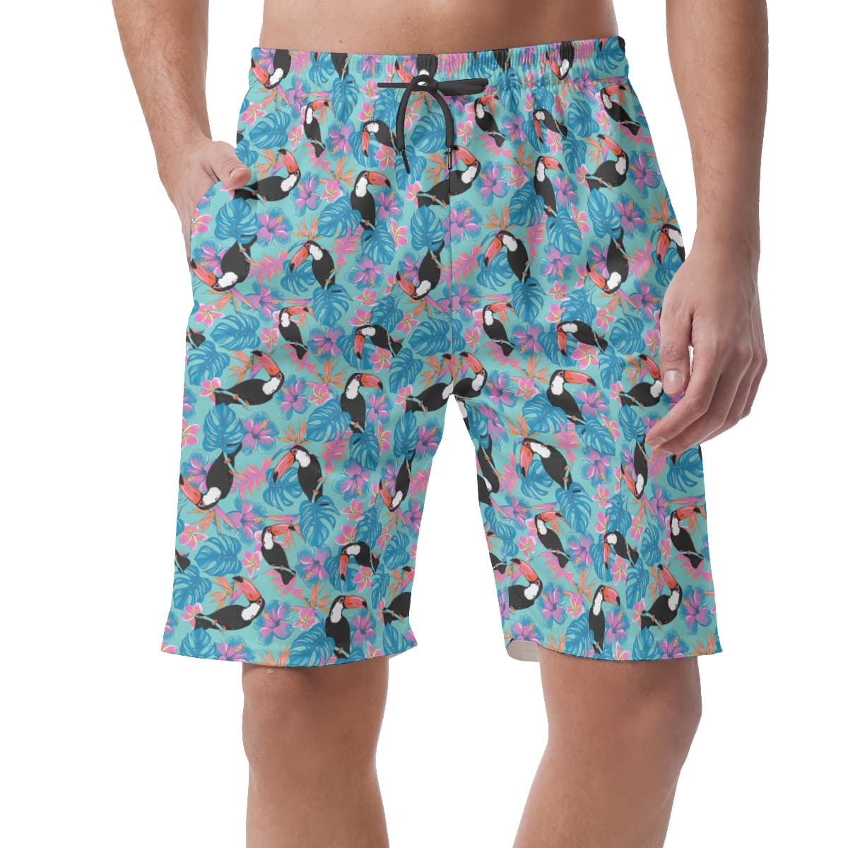 Tropical Toucans Blue Summer Beach Shorts For Men